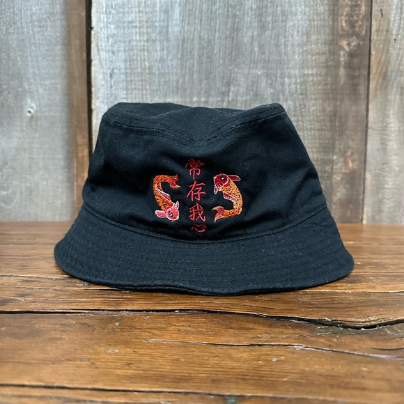 Empyre Always 2 Bucket Hat Embroidered Koi Fish in Black One Size - Picture 3 of 13
